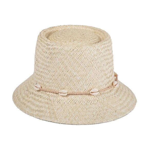 New Wyeth Seashell-Embellished Chin Strap Natural Straw Bucket Hat One Size NWT main image 7